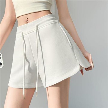 【米蘭精品】現貨+預購 女高腰短褲休閒寬褲顯瘦薄款寬鬆直筒褲休閒A字短褲-抽繩運動短褲3色74ls45