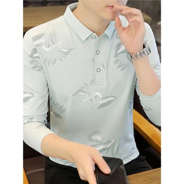 個性潮流純棉polo衫男翻領長袖t恤休閑秋季潮牌打底衫男裝秋衣ins