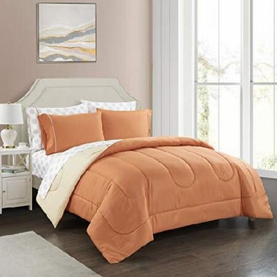 Idea Nuova Casa 7-Piece Solid Reversible Comforter Set with Bonus Sheets, Orange, King, 101"" x86 (WK699214)［並行輸入品］