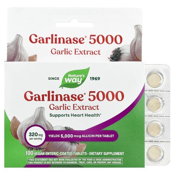 Nature's Way, Garlinase® 5000，大蒜提取物，320 毫克，100 片全素食腸溶包衣片