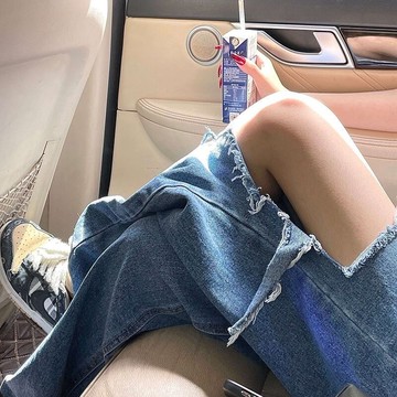 胖妹妹寬松牛仔褲新款大碼女裝高腰破洞顯瘦顯高闊腿直筒褲潮