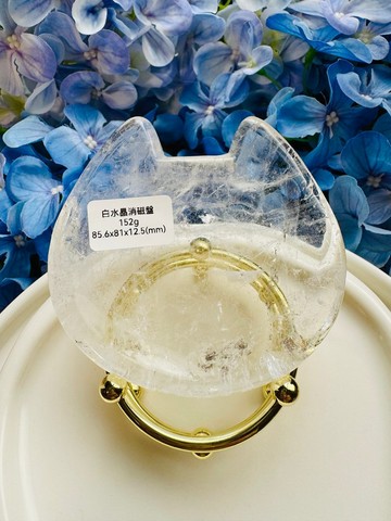 K天然白水晶中型貓貓頭消磁盤飾品盤淨化磁場水晶消磁板薄面盤