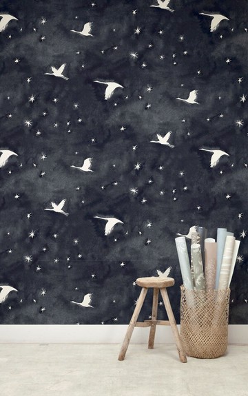 深藍色星星鳥紋壁紙水彩手繪壁紙quercus Co 澳大利亞進口壁紙the Suketchi Collection Starlit Ao Blue Wpsta 1 台灣樂天市場 Line購物