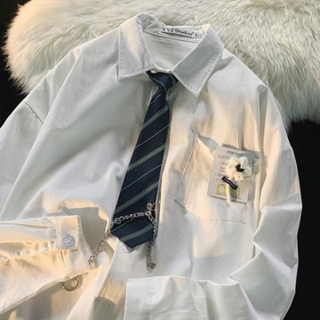 逃離地球日系學院風潮牌長袖襯衫女秋季寬松薄款休閑情侶裝jk上衣