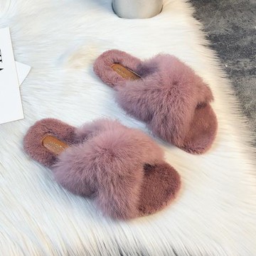 2024秋冬顯瘦網紅高級感毛毛絨拖鞋女外穿真兔毛家用大碼情侶親子