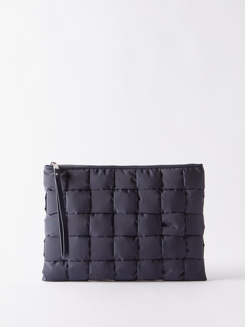 Bottega Veneta - Cassette Large Intrecciato-nylon Pouch - Mens - Blue Silver