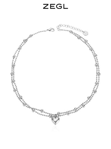 ZEGL雙層愛心項鏈女ins風嘻哈小眾設計感2021年新款潮鎖骨毛衣鏈