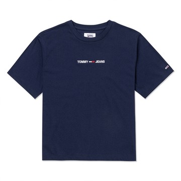 TOMMY 熱銷刺繡文字Logo圖案短袖T恤(女)-藍色