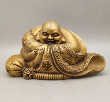 仿古純銅彌勒佛擺件一團和氣彌勒笑佛招財納福裝飾禮品古玩收藏品