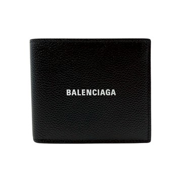Balenciaga 品牌印字logo皮革對折短夾(594549-黑)