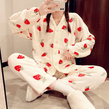 法蘭絨睡衣女韓國ins風甜美開衫公主風秋冬可愛珊瑚絨家居服套裝