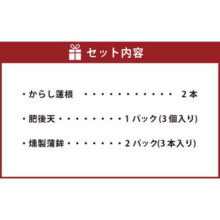 ふるさと納税 ふるさとセット からし蓮根×2本 肥後天×3個 燻製蒲鉾×4本 熊本県水俣市