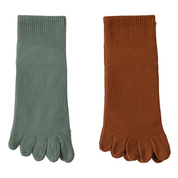 NicoFun 愛定做 短筒五趾防滑瑜伽襪 女襪 FYK24YOGA04 70g  22.5~25cm  綠色 + 紅棕