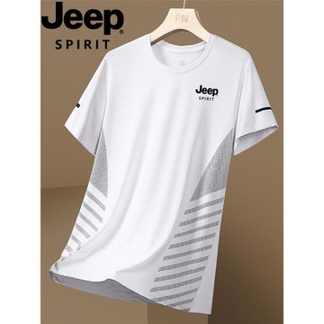 JEEP吉普短袖t恤男士夏季薄款寬松冰絲速干T恤跑步運動彈力男上衣