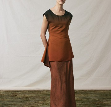 【漸變桑蠶絲】新中式復古 手工染制/香云紗收腰短袖