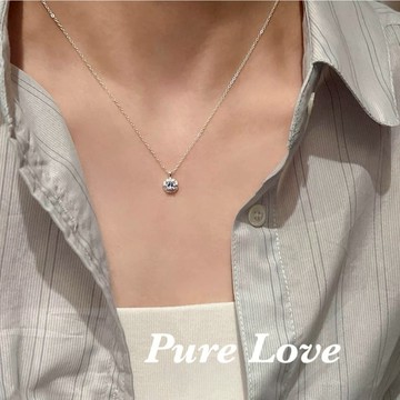 Pure Love樂芙 / 正韓 銀飾【S925純銀】N01042簡約通體純銀項鍊藍色鋯石花朵鎖骨鏈 短項鏈 / 銀