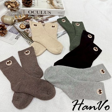 【HanVo】秋冬加厚小動物刺繡毛巾襪 吸濕透氣舒適百搭棉質襪 韓系流行休閒襪 女生配件 A12-6281