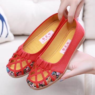 老北京布鞋夏天鞋子女鞋透氣單鞋2025年新款鏤空女士鞋低跟平底鞋