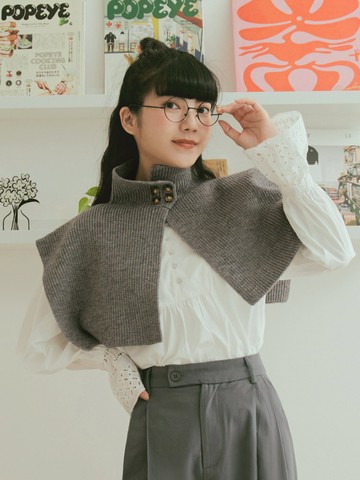 毛織高領排釦造型披肩