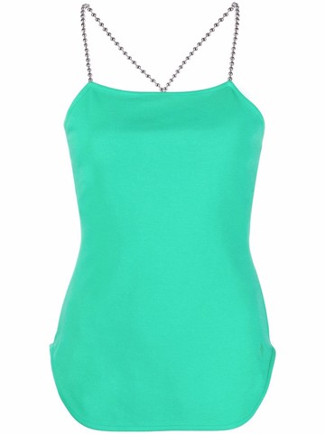 The Attico - chain-detail square-neck top - women - Cotton - 42 - Green