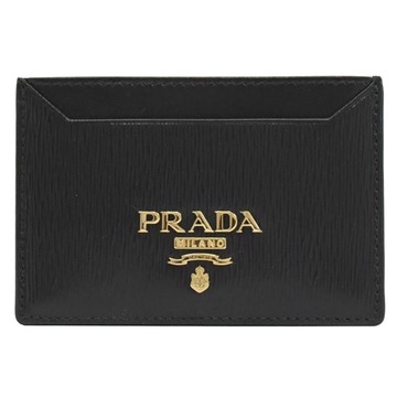 PRADA 1MC208 浮雕LOGO水波紋扁式名片卡夾.黑