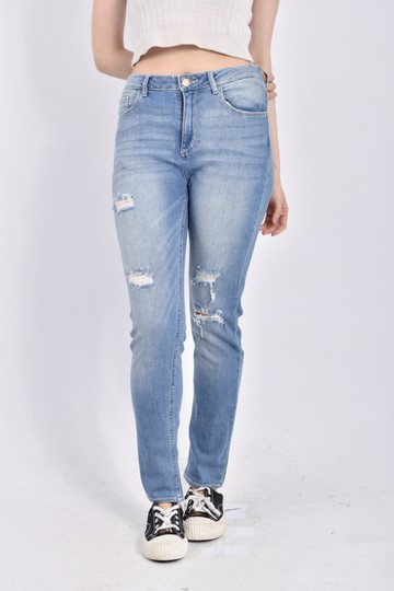 (XL) relaxed denim高腰丹寧牛仔棉質藍色長褲