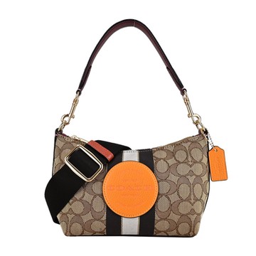 COACH 大圓牌LOGO緹花兩用馬鞍包(卡其橘)