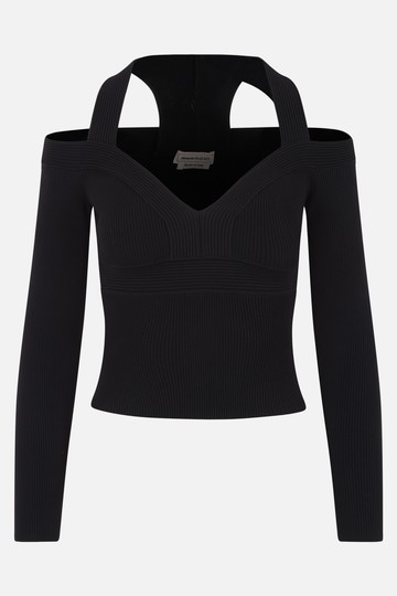 ALEXANDER McQUEEN cutout-detailed stretch knit cropped top Woman