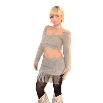 RubyDoll長袖毛衣套裝裙辣妹澀谷兩件套低腰半身裙毛毛套裝秋冬