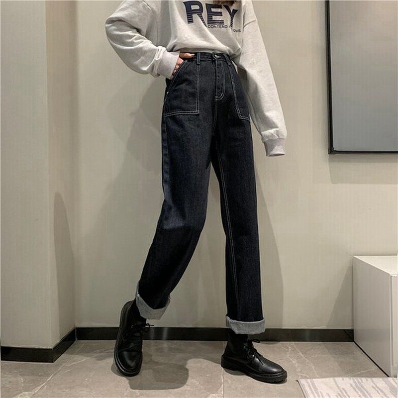 レディース ジーンズ ジーパン デニムパンツ ロングパンツ 黒 ストレート カジュアル 女子ボトムス 通販 Lineポイント最大0 5 Get Lineショッピング