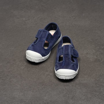 西班牙國民帆布鞋 CIENTA 77777 84 深藍色 洗舊布料 童鞋 T字款