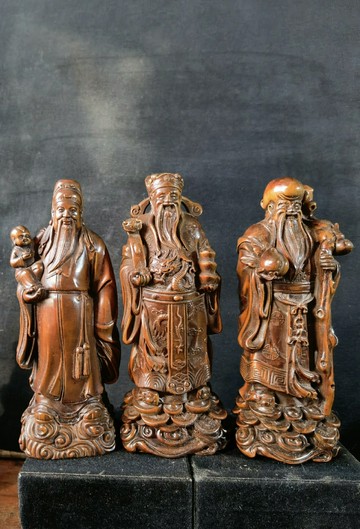 小葉黃楊木雕～福祿壽喜，三個一套，超低價了，合一個