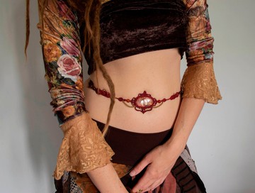 紅色編織腰帶，碧玉肚飾，吉普賽風格身體飾品