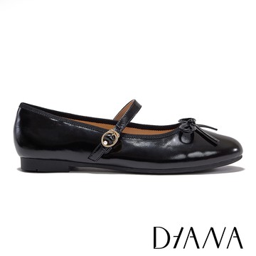 DIANA 珍珠飾釦蝴蝶結真皮瑪莉珍鞋 黑色 #55210