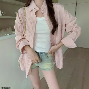 可鹽可甜春秋薄款長袖襯衫韓版寬鬆顯瘦顯白小衆別緻開衫外套