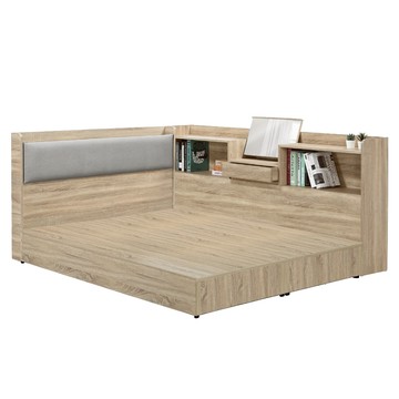 IHouse-沐森 房間3件組(插座床頭+床底+收納床邊櫃) 雙人5尺古橡