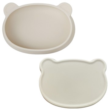 Bluemama Modu'i 矽膠小熊餐盤含蓋餐具組  1組  奶油