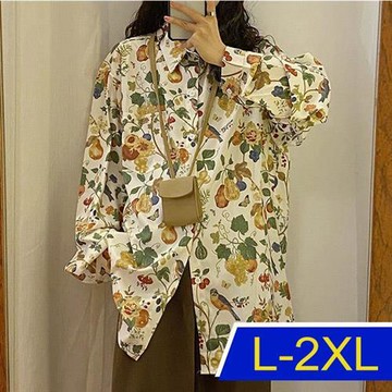 【韓國K.W.】法式滿版印花名媛知性追加襯衫上衣外套(防曬/長袖襯衫/長袖上衣/薄外套)