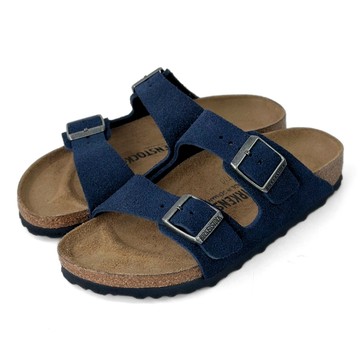 Birkenstock Arizona Suede 窄版雙帶麂皮拖鞋 男 深藍色 真皮勃肯亞利桑那休閒涼鞋1030895