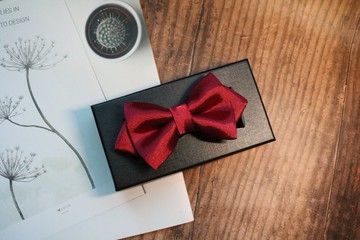 红色真丝婚礼宴会领结帅气新郎设计Bow tie