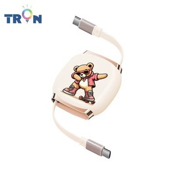 TRON 100W Type-C 伸縮快充線 1M 奶茶色 可愛的貓狗動物D-4 4檔長度調整 可充筆電 適用i15以上手機 平板