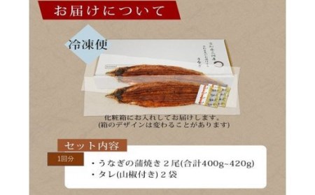 三河産うなぎ「超特大蒲焼き2尾(合計400～420g)」×6回(隔月1回　1年間)・A133-102