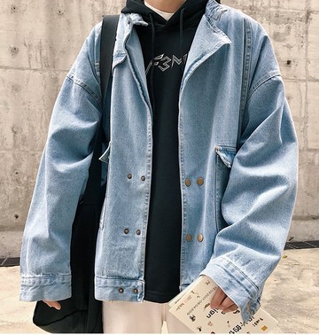 FINDSENSE H1秋季 新款 日本 街頭 原宿 文藝 復古金屬紐扣 水洗 牛仔夾克 長袖外套 潮男 上衣