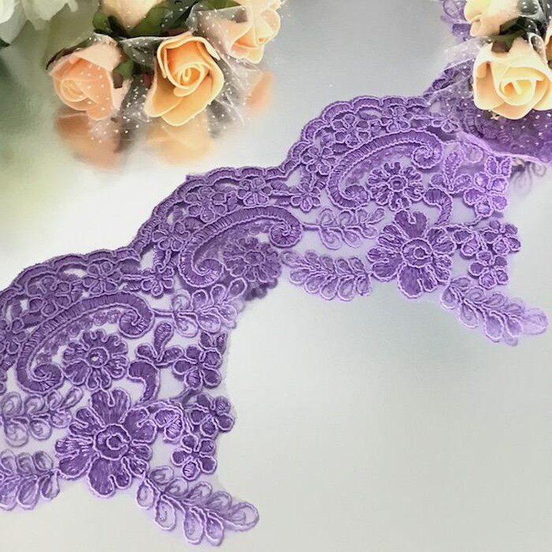 レース リボン 手芸 チュールレース 花模様 花柄 刺繍ブレード 紫