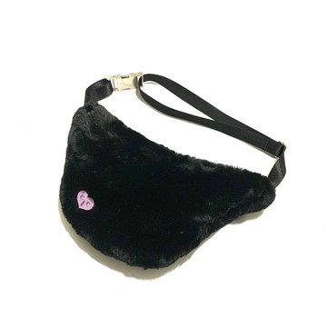 JCC 黑色仿兔毛腰包