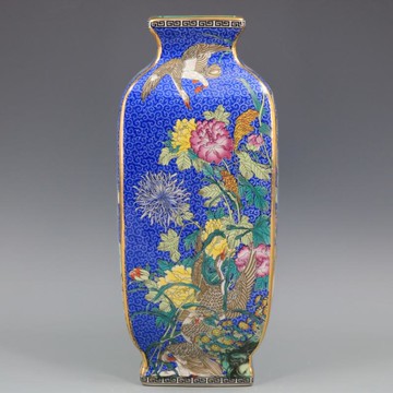 乾隆琺瑯彩四季花鳥四方花瓶仿古工藝瓷器家居裝飾擺件古董古玩1入