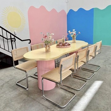 台灣公司 免稅開票 餐桌 云朵不規則異形餐桌長方形設計師辦公桌烤漆面小戶型簡約風工作臺SS48公司貨