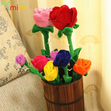 玫瑰花窗簾扣太陽花毛絨玩具 布藝可扎花束仿真插花創意婚慶禮品