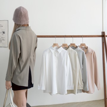 【Fee隔日到貨5色】韓系素面後開衩翻領襯衫🔥薄長袖襯衫 長版襯衫 秋季襯衫 素色襯衫 輕薄襯衫上衣 韓系女裝