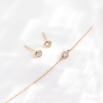 Visel 18K金0.15ct包鑲單鑽耳環